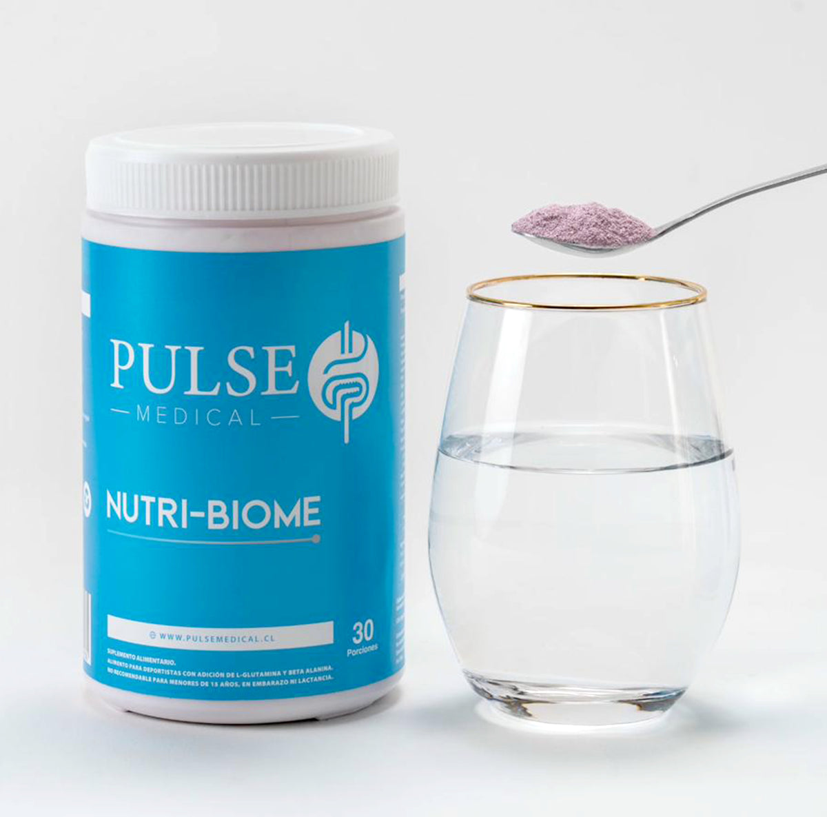 NUTRI-BIOME de Pulse Medical, vista del envase de polvo prebiótico diario